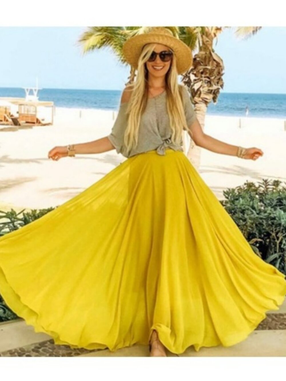 NWT Chicwish Yellow Maxi Skirt & Express Black Floral Crop Top Sz S